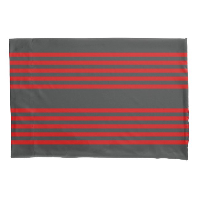 Red and charcoal five stripe pattern pillow case (Front)