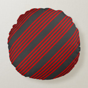Red and charcoal five stripe pattern round pillow
