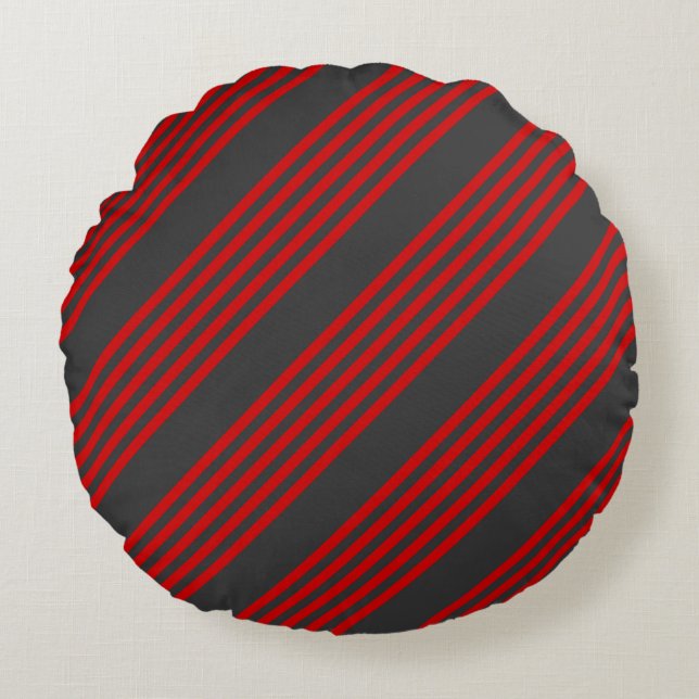 Red and charcoal five stripe pattern round pillow (Front)