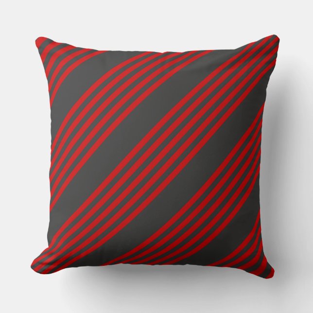 Red and charcoal five stripe pattern throw pillow (Front)