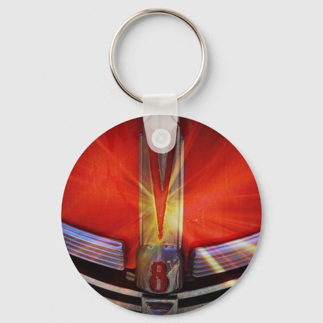 Red and Chrome V8 Keychain (Front)