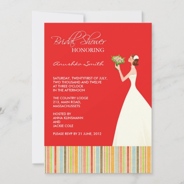 Red and Colored Stripes Bridal Shower Invites (Front)