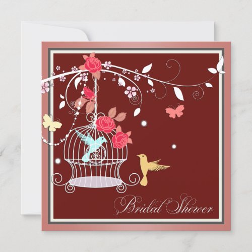 Red and Coral Birdcage Bridal Shower Invitation