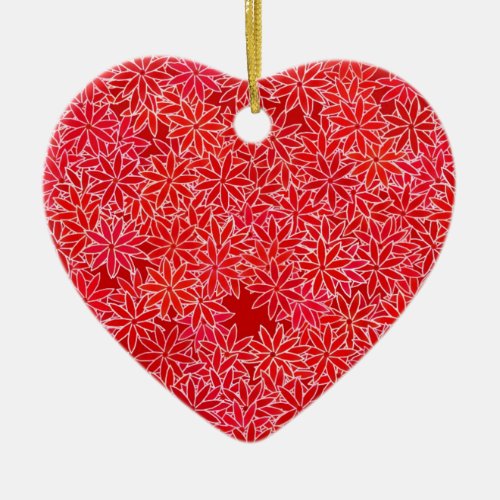 Red and coral flowers dark red background ceramic ornament