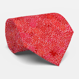 Red and coral flowers, dark red background neck tie
