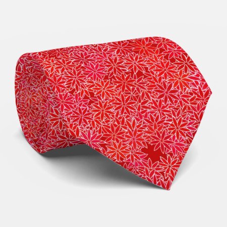 Red And Coral Flowers, Dark Red Background Neck Tie
