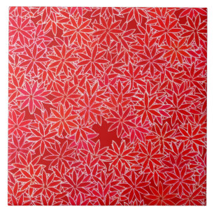 Red and coral flowers, dark red background tile