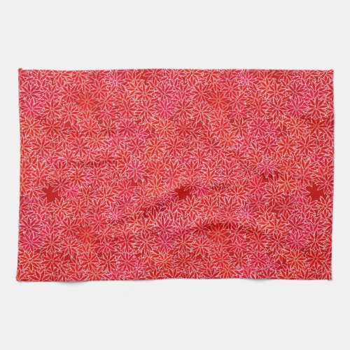 Red and coral flowers dark red background towel