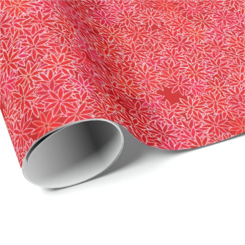 Red and coral flowers dark red background wrapping paper