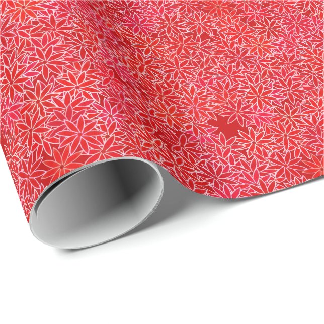 Red and coral flowers, dark red background wrapping paper (Roll Corner)