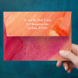 RED AND CORAL Tones Abstract Watercolor Pattern Envelope