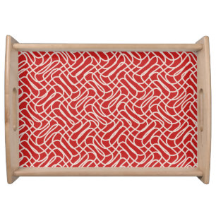 Red And Cream Abstract Line Pattern Serving Tray