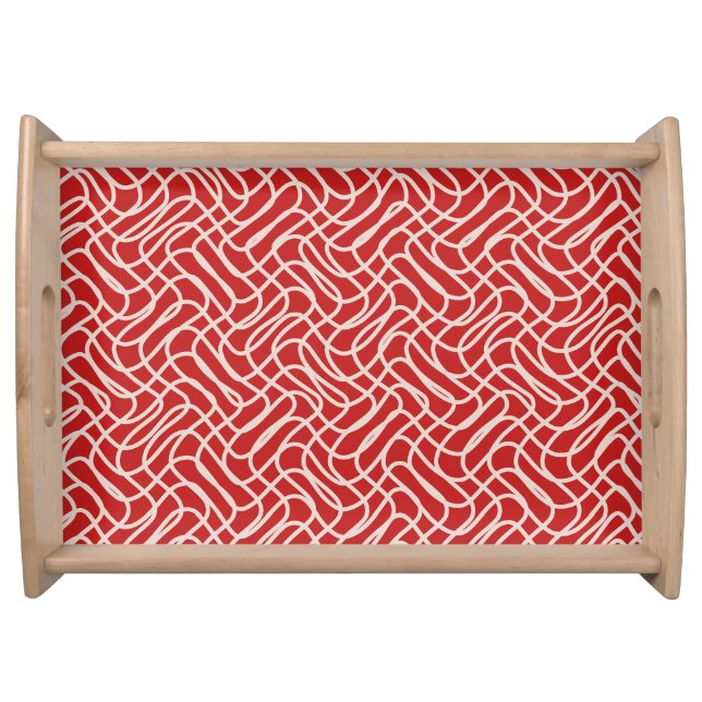 Red And Cream Abstract Line Pattern Serving Tray (Front)
