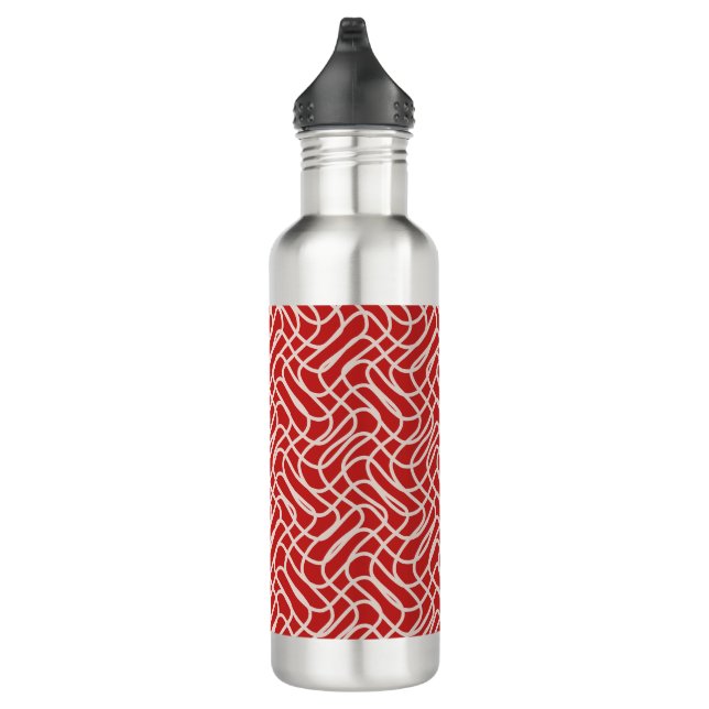 Red And Cream Abstract Line Pattern Stainless Steel Water Bottle (Right)