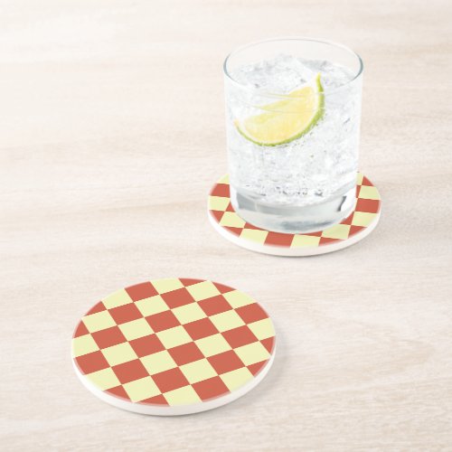Red and Cream Checkered Drink Coaster