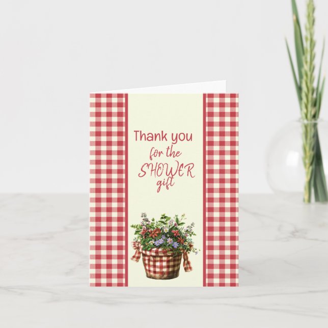 Red and Cream Checkered Showe Thank You Note Card (Front)