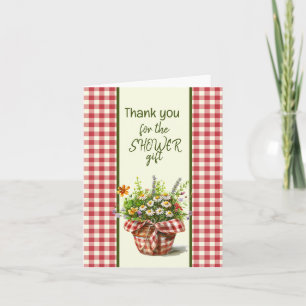 Red and Cream Checkered Showe Thank You Note Card