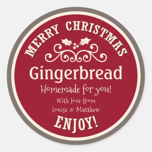 Red and cream Christmas gingerbread gift sticker