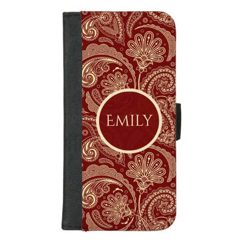 Red And Cream Colored Vintage Paisley iPhone 87 Plus Wallet Case