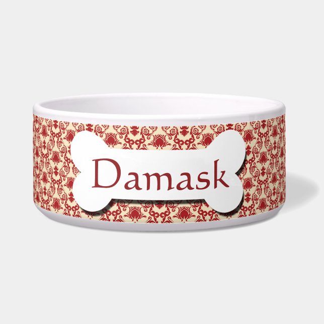 Red and Cream Damask Pattern Bowl (Front)