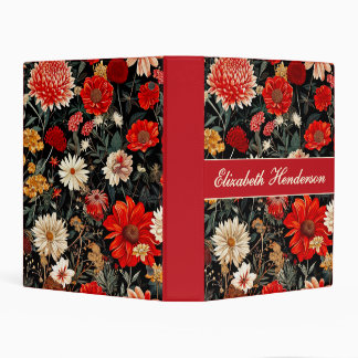 Red and Cream Dark Floral Avery Mini Binder