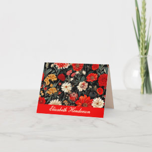 Red and Cream Dark Floral Folded Note Card