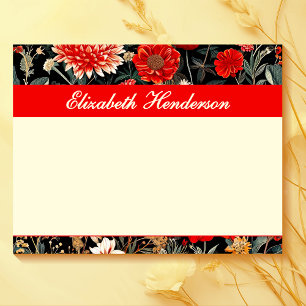 Red and Cream Dark Floral Large Notepad