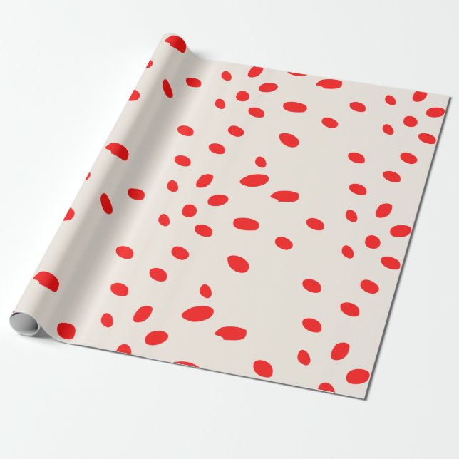 Red and Cream Dotted Holiday Wrapping Paper (Unrolled)