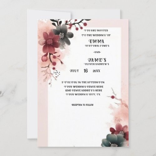Red and Cream Elegant Floral Wedding Invitation