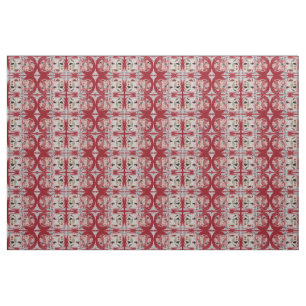 Red and Cream Faces Design III Fabric