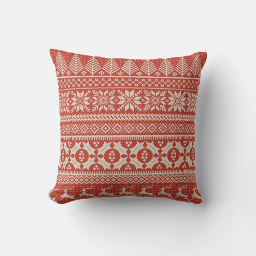 red and cream fair isle knit sweater pillow