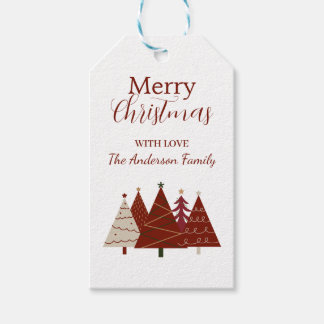 Red and Cream Festive Trees Holiday Gift Tag