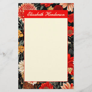 Red and Cream Floral 5.5x8.5 Vertical Stationery