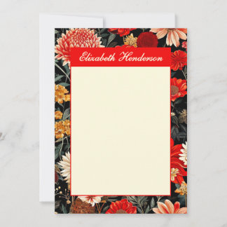 Red and Cream Floral 5x7 Vertical Stationery Card