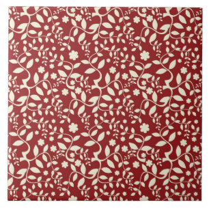 Red and Cream Floral Ceramic Tile