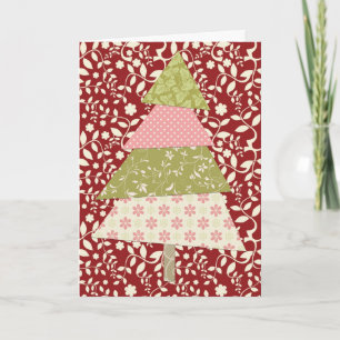 Red and Cream Floral Christmas Tree Holiday Card