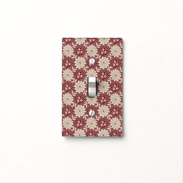 Red and Cream Floral Light Switch Cover (In Situ)