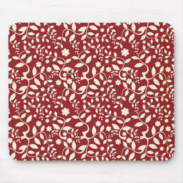 Red and Cream Floral Mouse Pad (Front)