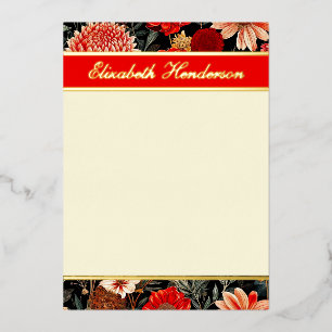 Red and Cream Floral Vertical Foil Stationery Foil Invitation