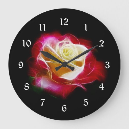 Red and cream fractalius rose large clock