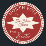 Red and Cream From Santa Christmas sticker<br><div class="desc">This Christmas sticker features a red and cream layout with space to personalise with someone’s full name to label Christmas gifts and cards. The lettering at the top says “North Pole” and “From Santa”.</div>