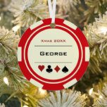 Red and Cream Las Vegas Poker Chip Christmas Metal Ornament<br><div class="desc">Looking for a gift for your favorite gambler? Give them this fun red and cream white casino poker chip Christmas ornament. Personalize it with their name and year for an extra personal touch!</div>
