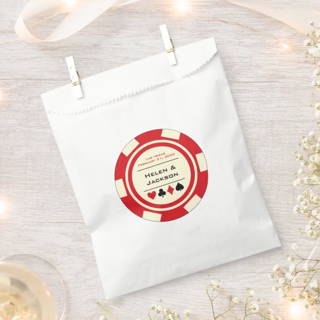 Red And Cream Las Vegas Poker Chip Wedding Favor Bag (Clipped)