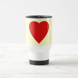 Red and Cream Love Heart Design. Travel Mug