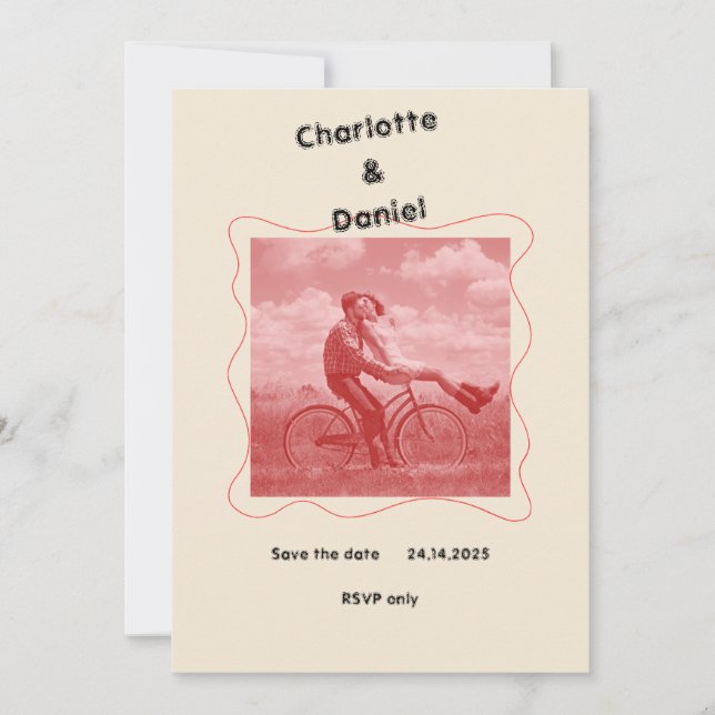 Red and Cream Modern Minimalist Fun Retro Wedding  Invitation (Front)