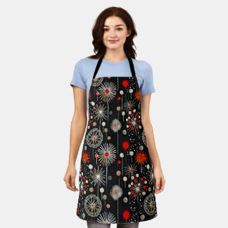 Red and Cream on Black Festive Retro Apron