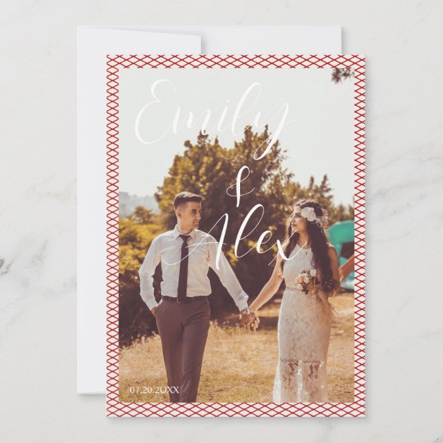  Red and cream overlay photo wedding Invitation (Back)