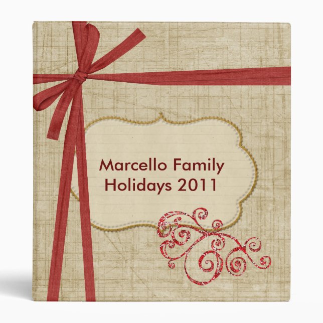 Red and Cream Personalized Holiday Photo Binder (Front)