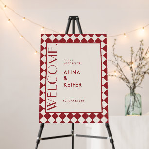 Red and Cream Retro Bold Checkered Pattern Wedding Foam Board