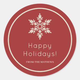 Red and Cream Snowflake Happy Holidays Christmas Classic Round Sticker